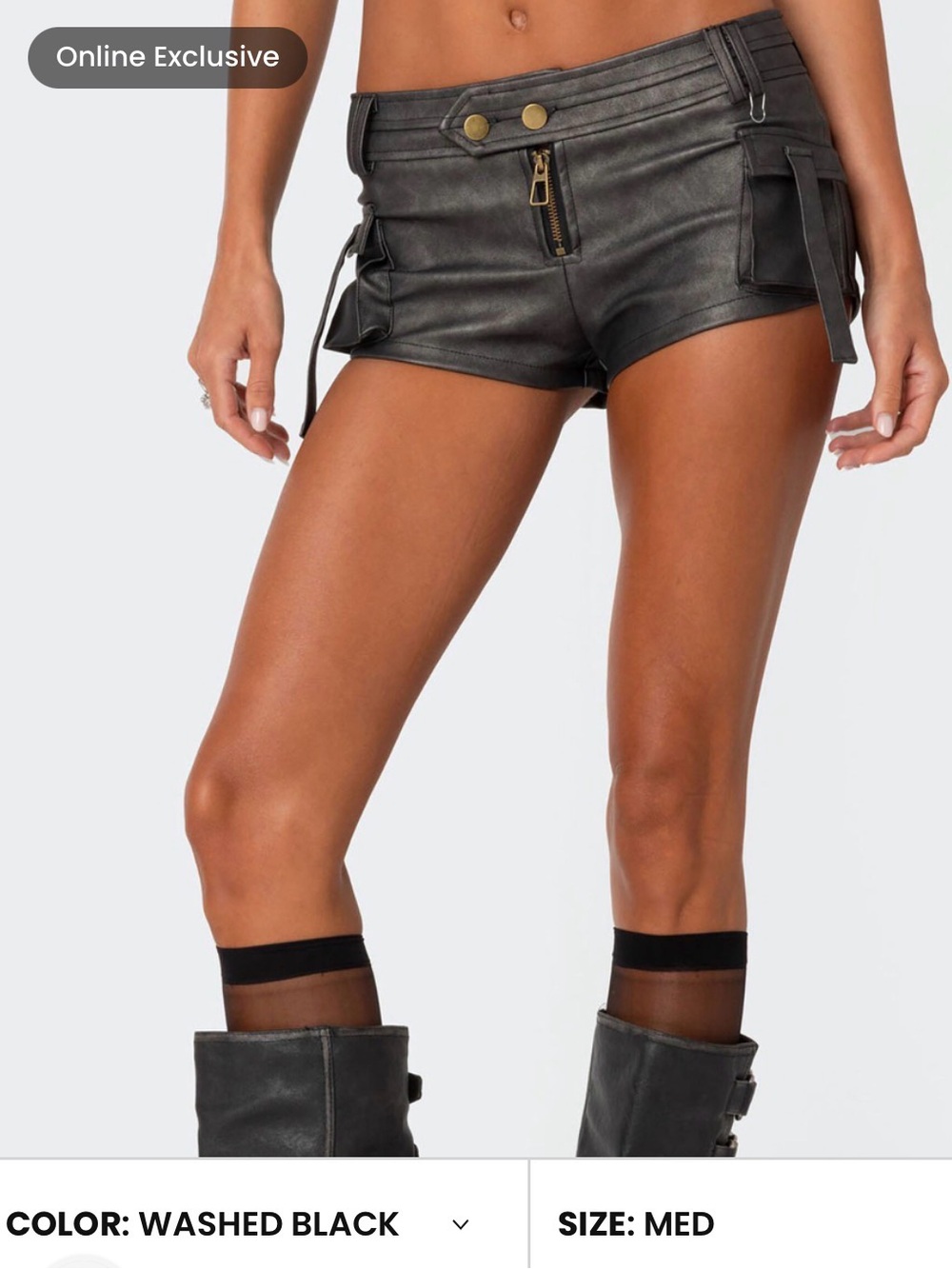 Washed Black Faux Leather Low-Rise Shorts